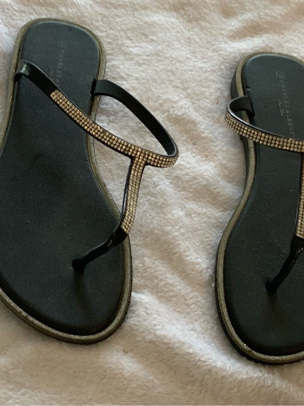 Women’s Black Rhinestone T-Strap Sandals size 9 Charles Albert sku 4007